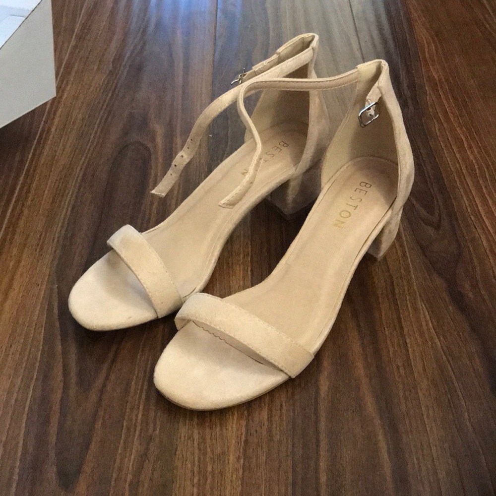 Beston Beige Suede block heel